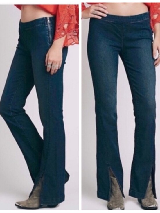 Free People Denim - Free People Slim Flare Jeans Front Slit Dark Wash Women's 28 Bohemian Hippie